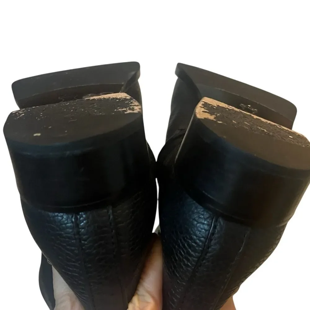 Tory Burch Boot Riding Black Pebbled Leather Logo Tall Buckle Knee Marlene 7.5